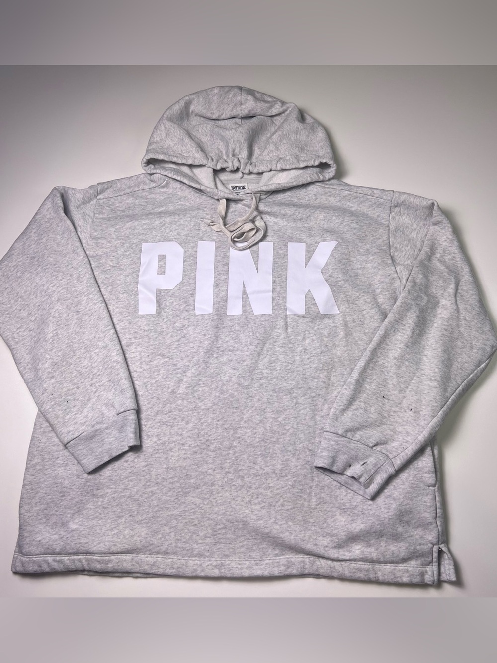 PINK Victorias Secret PINK Gray Pullover Hoodie Graphic Logo Fleece Sz Large